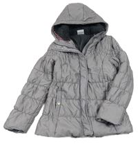 Šedofialová puntíkatá prošívaná šusťáková zimní bunda s kapucí YIGGA