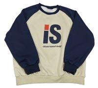 Béžovo-tmavomodrá mikina s písmenky 