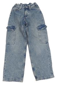 Modro-bílé plísňové cargo loose fit waist straight leg rifle H&M