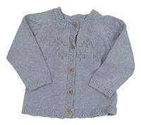 Modrý melírovaný propínací svetr se vzorem a bambulkami F&F