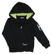 Černá propínací mikina s nápisy a nášivkou a kapucí POCOPIANO