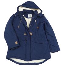 Tmavomodrá šusťáková přechodová parka s nášivkou a kapucí YIGGA