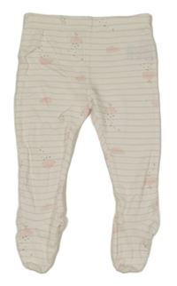 Bílo-světlerůžové pruhované polodupky s obláčky a ptáčky Mothercare