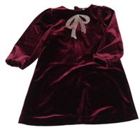 Tmavovínové sametové šaty s mašlí z kamínků LEIGH TUCKER