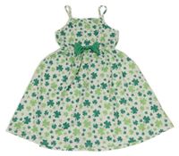 Bílo-zelené letní šaty s trojlístky a mašlí SHEIN