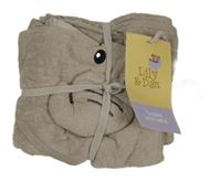 Nové - šedohnědá froté zavinovací osuška s kapucí se sloníkem Lily & Dan