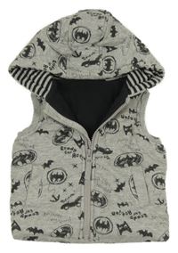 Šedá melírovaná prošívaná zateplená vesta s Batmany a kapucí George