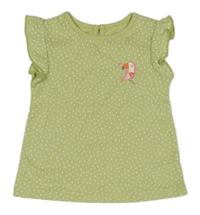 Světlezelené puntíkaté tričko s tukany a volánky C&A