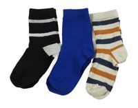 3x - Ponožky - Černo/světlešedé s pruhy, safírové, pruhované