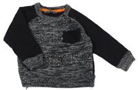 Černo-bílý melírovaný svetr s kapsou a teplákovými rukávy PRIMARK