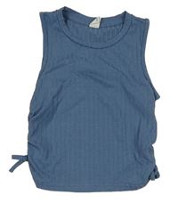 Modrý žebrovaný crop top Shein