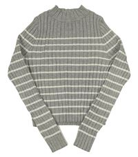 Šedo-bílý pruhovaný žebrovaný crop svetr H&M