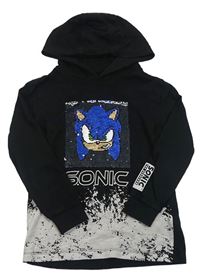 Černo-šedé triko se Sonicem z překlápěcích flitrů a kapucí Next