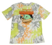 Bílo-šedo-limetkové batikované tričko s Grogu - Mandalorian H&M