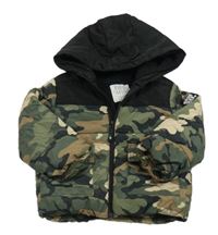 Černo-army šusťáková zimní bunda s kapucí F&F