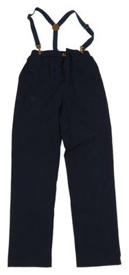 Tmavomodré šusťákové kalhoty s kšandami Shein