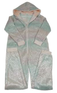 Mátovo-světlerůžová třpytivá plyšová kombinéza s kapucí Dreamer