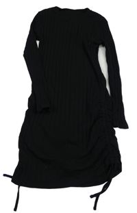 Černé žebrované elastické šaty Shein