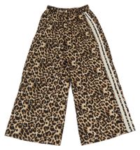 Hnědé široké kalhoty s leopardím vzorem a pruhy Shein