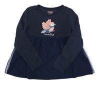 Tmavomodré triko s ptáčkem a tylem Lupilu