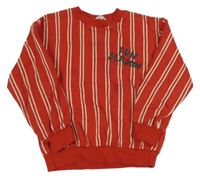 Červeno-béžová pruhovaná mikina s nápisem H&M