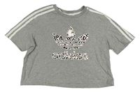 Šedé melírované crop tričko s logem Adidas