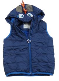 Tmavomodrá šusťáková zateplená vesta s kapucí - příšerka Kiki&Koko