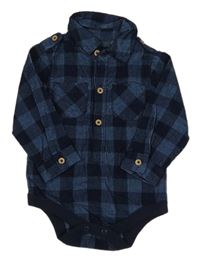 Tmavomodro-modré kostkované flanelové košilové body Tu