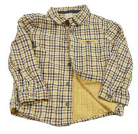 Tmavomodro-hořčicovo-hnědá kostkovaná podšitá košile Pusblu