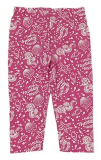 Fuchsiové capri legíny s mořskými koníky a mušlemi Kids