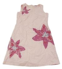 Růžové plátěné šaty s květinami s korálky a flitry Next