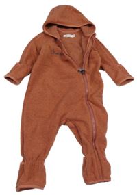 Skořicová melírovaná fleecová kombinéza s kapucí