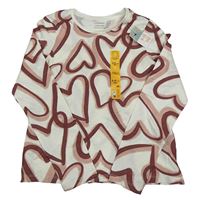 Nové - Smetanovo-starorůžovo-vínové triko se srdíčky Primark