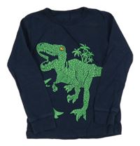 Tmavomodré pyžamové triko s dinosaurem
