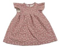 Starorůžové květované žebrované šaty Zara