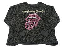 Tmavošedá leopardí lehká mikina - The Rolling Stones