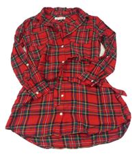 Červeno-zelené kostkované košilové propínací šaty s páskem H&M