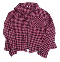 Růžovo-černá vzorovaná pletená košilová bunda Primark