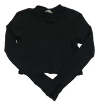 Černé žebrované crop triko se srdcem H&M