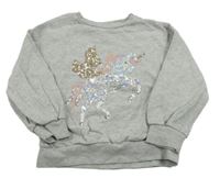 Šedá melírovaná mikina s jednorožcem z flitrů Next