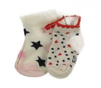 Nové - 2x ponožky - bílé s hvězdičkami + bílo-modro-červené puntíkaté 