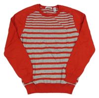 Červeno-šedý pruhovaný lehký svetr Okaidi