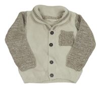 Bílo-béžový propínací svetr s kapsou Lupilu