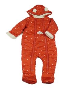 Červená šusťáková zimní kombinéza s hvězdičkami a kapucí St. Bernard