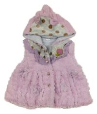 Růžová kožešinová podšitá vesta s krajkou a kapucí 