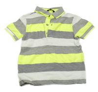 Bílo-šedo-neonové pruhované polo tričko George