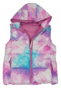 Růžovo-modrá batikovaná šusťáková zateplená vesta s kapucí Dunnes stores