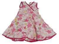 Bílo-růžové květované plátěné šaty 