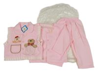 Nové - 3 set - světlerůžová propínací mikina + vesta + tepláky 