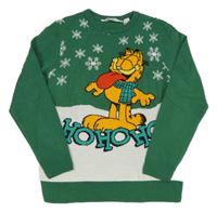 Zeleno-bílý svetr s Garfildem H&M